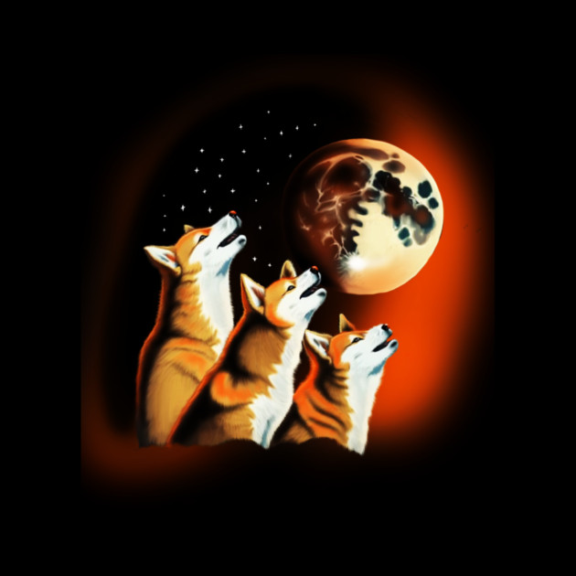Shiba Dogs Howling at Moon, Shiba Dog Lover by logiamerch
