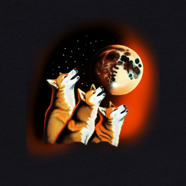 Shiba Dogs Howling at Moon, Shiba Dog Lover by logiamerch