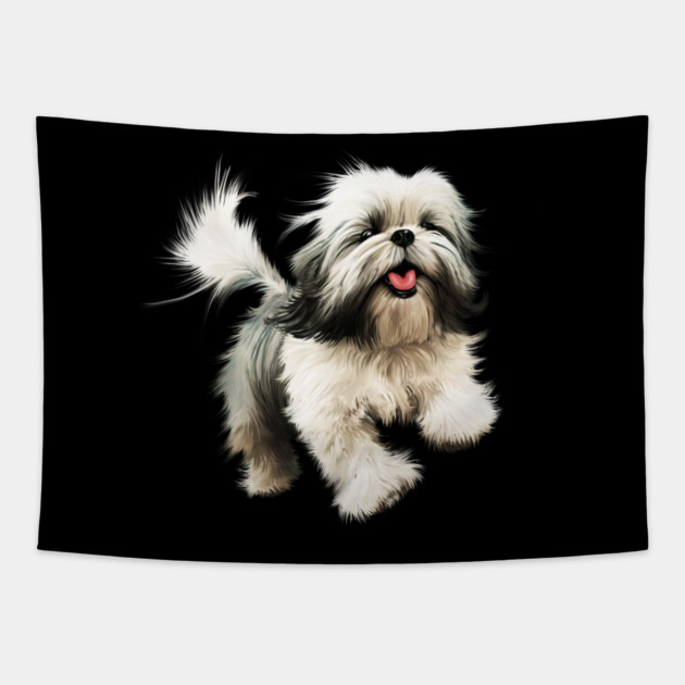 Happy Shih Tzu Dog Tapestry by logiamerch