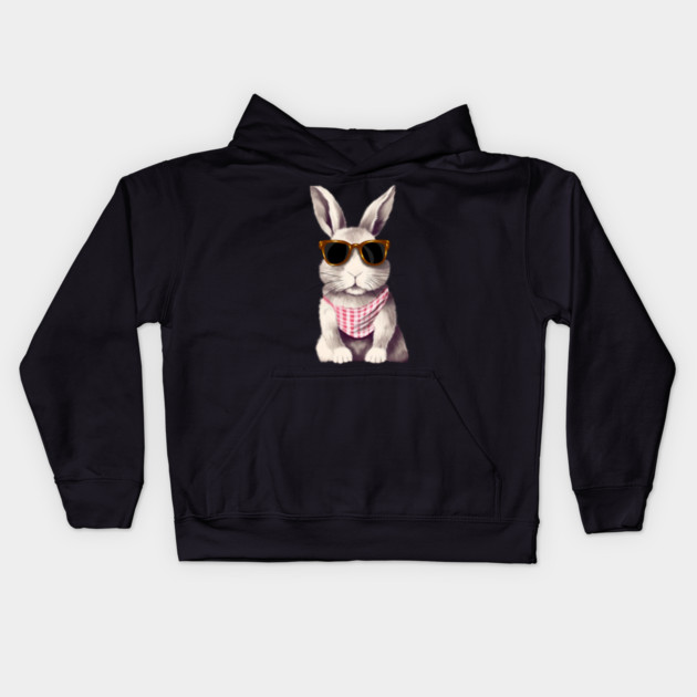 Cute Bunny Rabbit wearing Shades Kids Hoodie by logiamerch