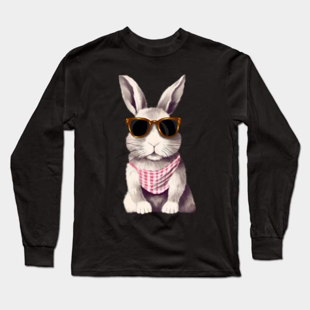 Cute Bunny Rabbit wearing Shades Long Sleeve T-Shirt by logiamerch