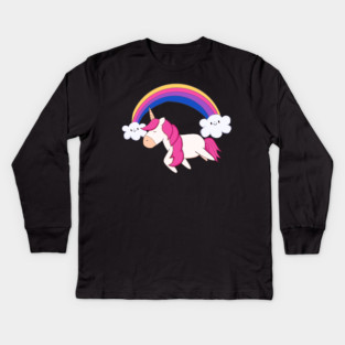 Kawaii Unicorn with Rainbow, Love Unicorns Kids Long Sleeve T-Shirt