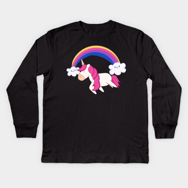Kawaii Unicorn with Rainbow, Love Unicorns Kids Long Sleeve T-Shirt by logiamerch