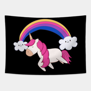 Kawaii Unicorn with Rainbow, Love Unicorns Tapestry