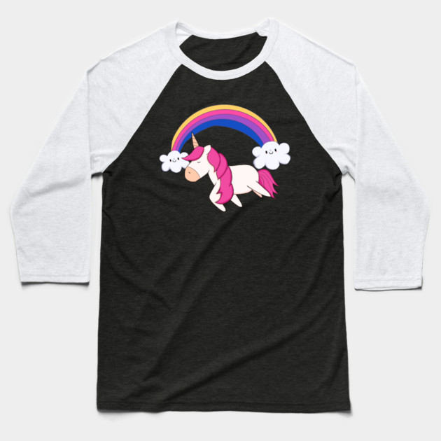 Kawaii Unicorn with Rainbow, Love Unicorns Baseball T-Shirt by logiamerch