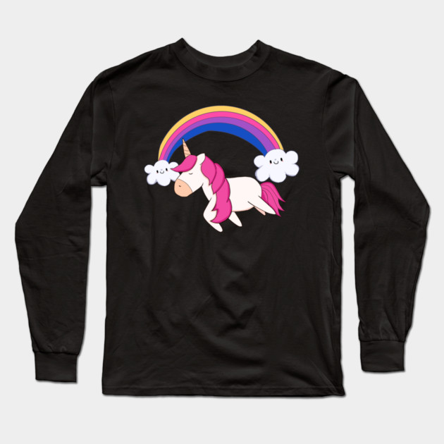 Kawaii Unicorn with Rainbow, Love Unicorns Long Sleeve T-Shirt by logiamerch