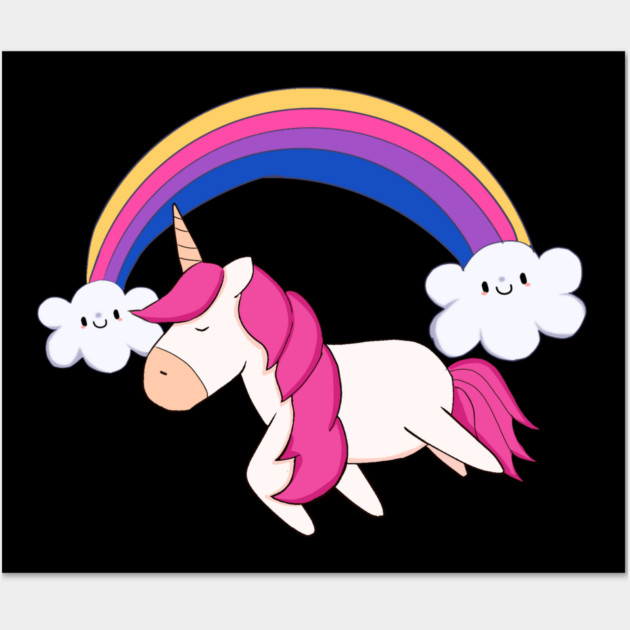 Kawaii Unicorn with Rainbow, Love Unicorns Wall Art by logiamerch