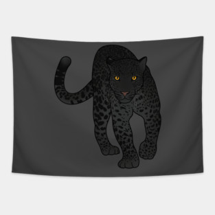 Black Jaguar Panther Stalking Tapestry