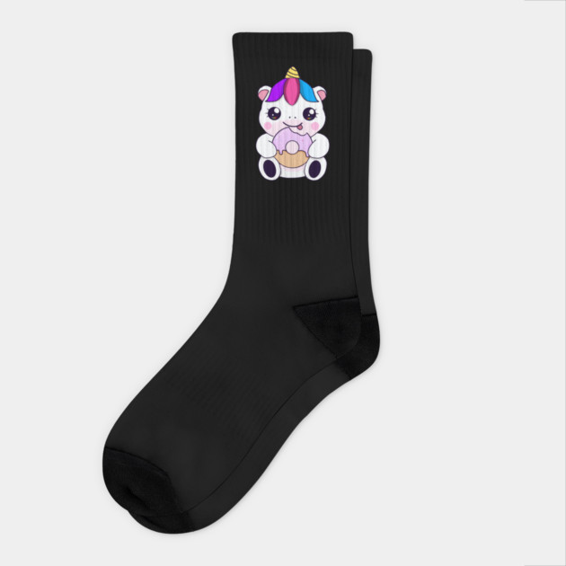 Kawaii Unicorn eating Donut Socks by logiamerch