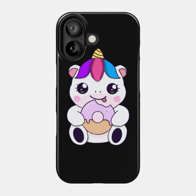 Kawaii Unicorn eating Donut Phone Case by logiamerch