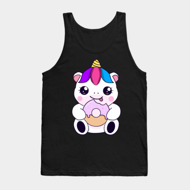 Kawaii Unicorn eating Donut Tank Top by logiamerch
