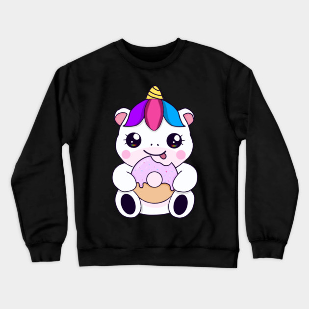 Kawaii Unicorn eating Donut Crewneck Sweatshirt by logiamerch