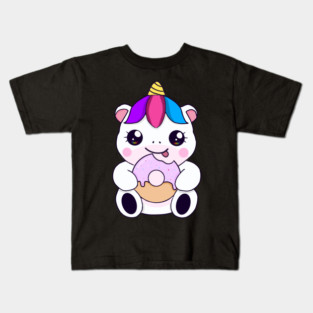 Kawaii Unicorn eating Donut Kids T-Shirt