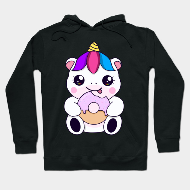 Kawaii Unicorn eating Donut Hoodie by logiamerch