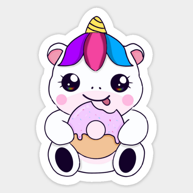 Kawaii Unicorn eating Donut Sticker by logiamerch