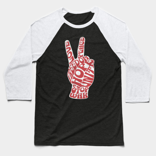Peace Hand Sign Stop War Baseball T-Shirt by The WYLD Tribe