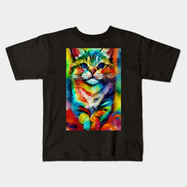 colorful abstract cute cat Kids T-Shirt by Prinyos
