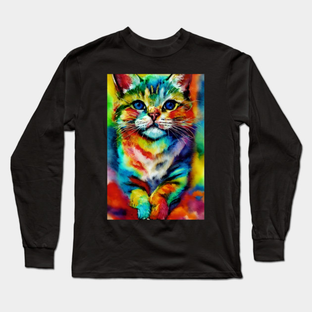 colorful abstract cute cat Long Sleeve T-Shirt by Prinyos