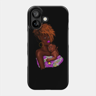 Afro Woman with Child, African Purple Pattern Phone Case