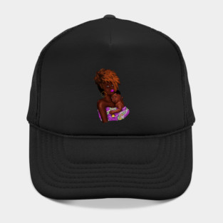 Afro Woman with Child, African Purple Pattern Hat