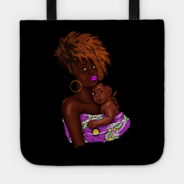 Afro Woman with Child, African Purple Pattern Tote by logiamerch