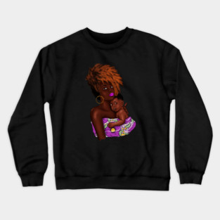 Afro Woman with Child, African Purple Pattern Crewneck Sweatshirt