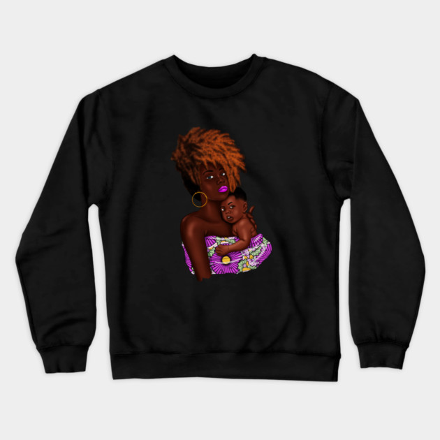Afro Woman with Child, African Purple Pattern Crewneck Sweatshirt by logiamerch