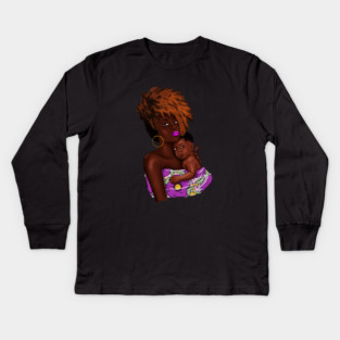 Afro Woman with Child, African Purple Pattern Kids Long Sleeve T-Shirt