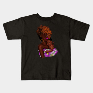 Afro Woman with Child, African Purple Pattern Kids T-Shirt