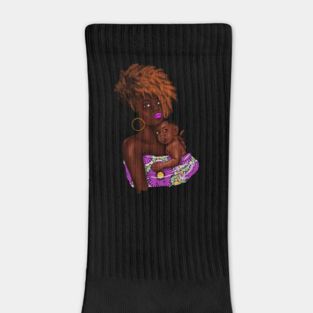 Afro Woman with Child, African Purple Pattern by logiamerch