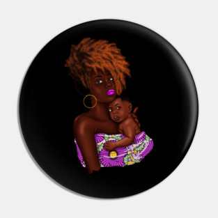 Afro Woman with Child, African Purple Pattern Pin