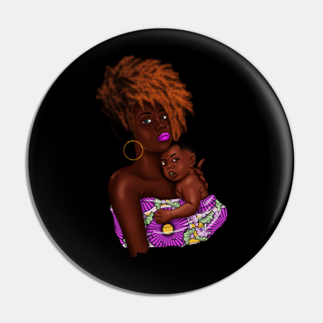 Afro Woman with Child, African Purple Pattern Pin by logiamerch