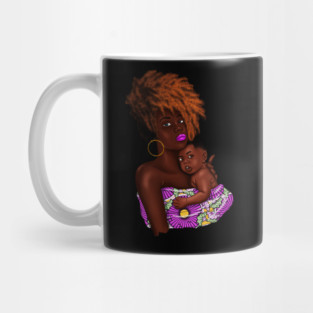 Afro Woman with Child, African Purple Pattern Mug