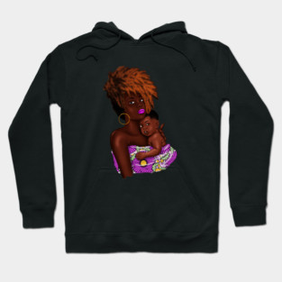 Afro Woman with Child, African Purple Pattern Hoodie