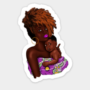 Afro Woman with Child, African Purple Pattern Sticker