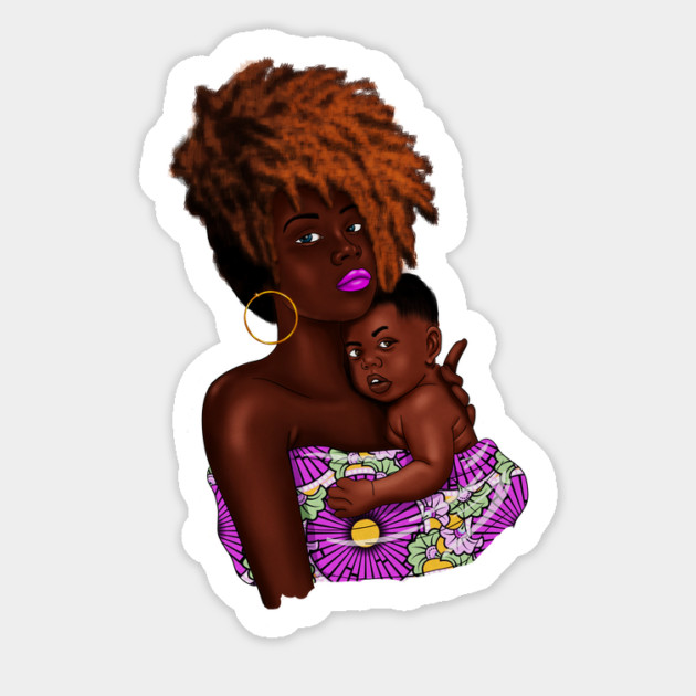 Afro Woman with Child, African Purple Pattern Magnet by logiamerch