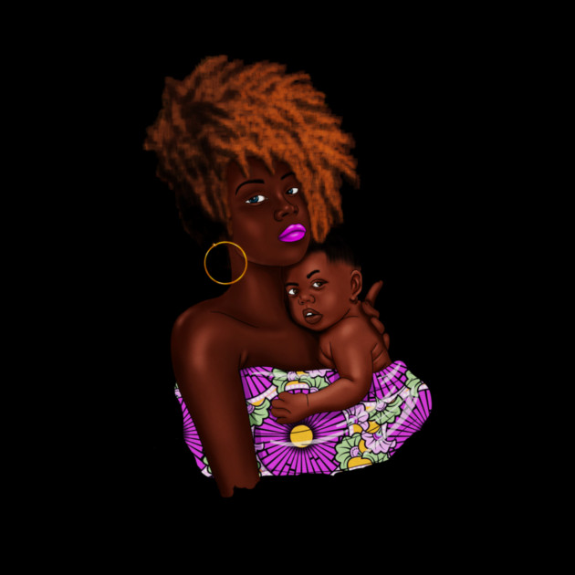 Afro Woman with Child, African Purple Pattern by logiamerch