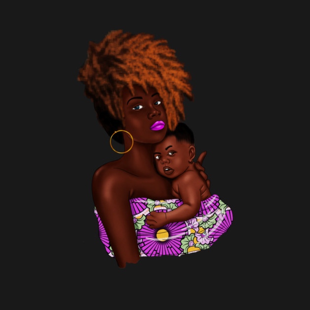 Afro Woman with Child, African Purple Pattern by logiamerch