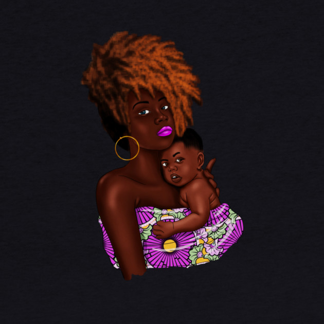 Afro Woman with Child, African Purple Pattern by logiamerch