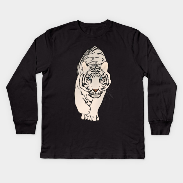 White Tiger Stalking, Love Tigers Kids Long Sleeve T-Shirt by logiamerch