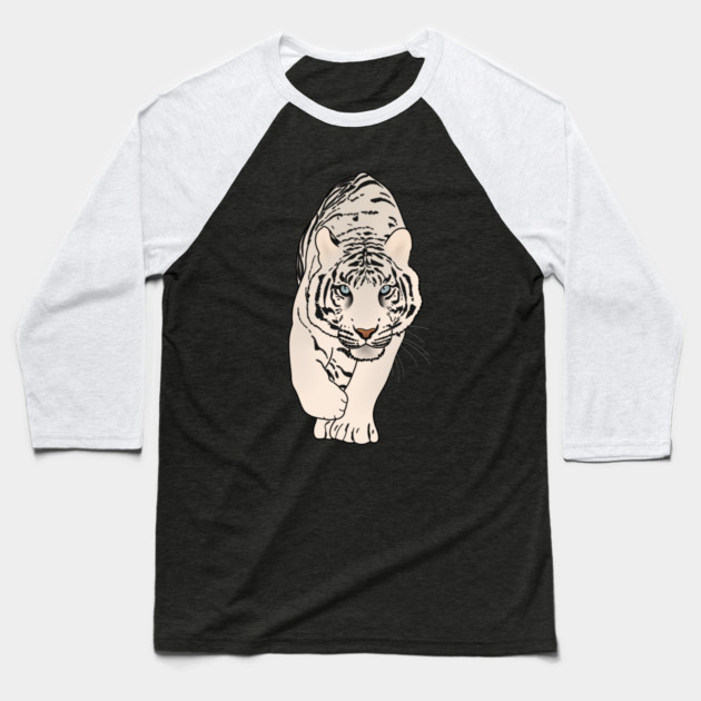 White Tiger Stalking, Love Tigers Baseball T-Shirt by logiamerch