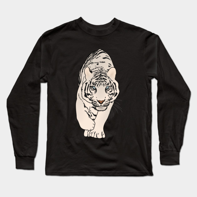 White Tiger Stalking, Love Tigers Long Sleeve T-Shirt by logiamerch