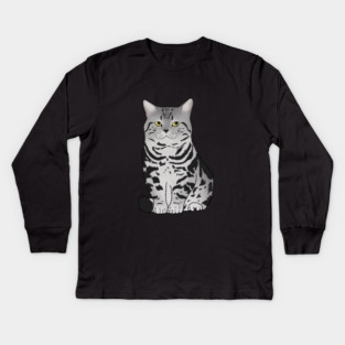 Cute Grey Tiger Cat, Love Cats Kids Long Sleeve T-Shirt