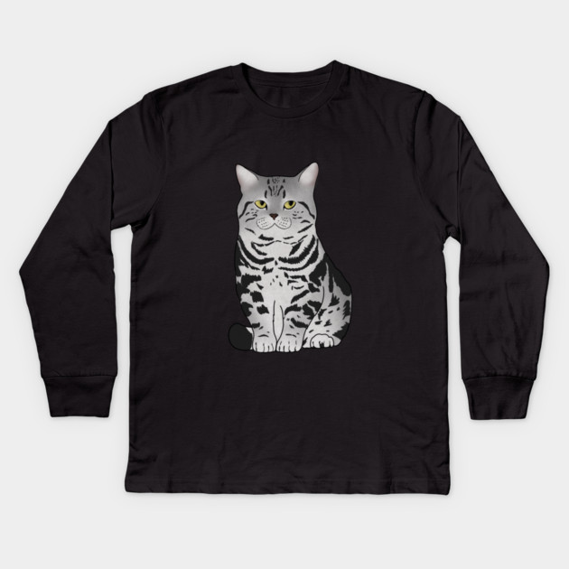 Cute Grey Tiger Cat, Love Cats Kids Long Sleeve T-Shirt by logiamerch