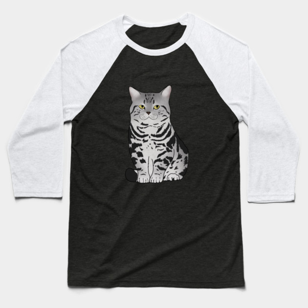 Cute Grey Tiger Cat, Love Cats Baseball T-Shirt by logiamerch