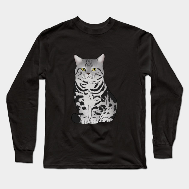 Cute Grey Tiger Cat, Love Cats Long Sleeve T-Shirt by logiamerch