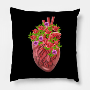 Human Heart Surrounded by Flowers Pillow