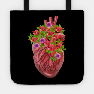 Human Heart Surrounded by Flowers Tote