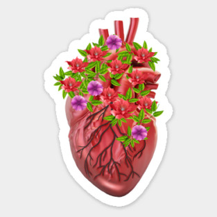 Human Heart Surrounded by Flowers Sticker