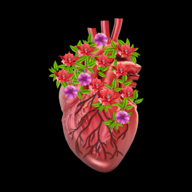 Human Heart Surrounded by Flowers by logiamerch